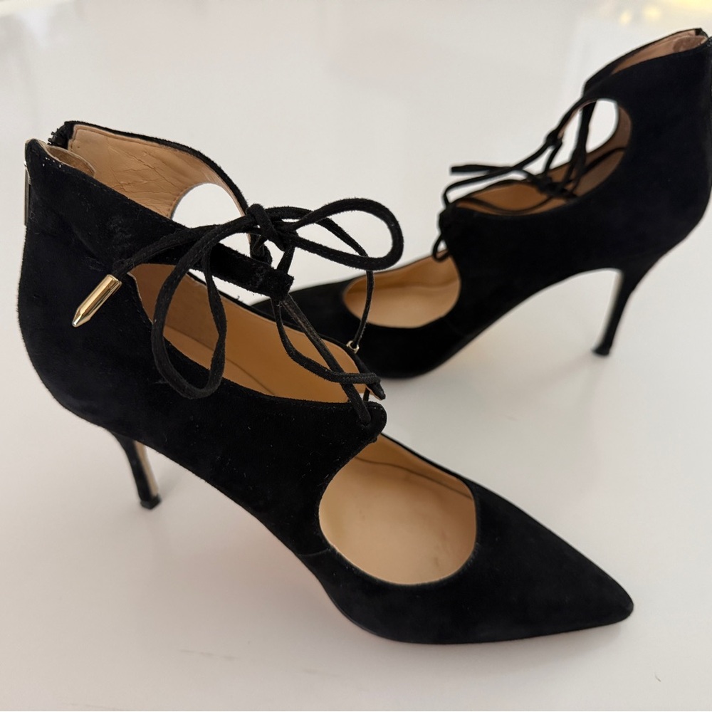 Ivanka Trump Deenal Black Suede Dress Back Zip High Heels Pumps sz 8